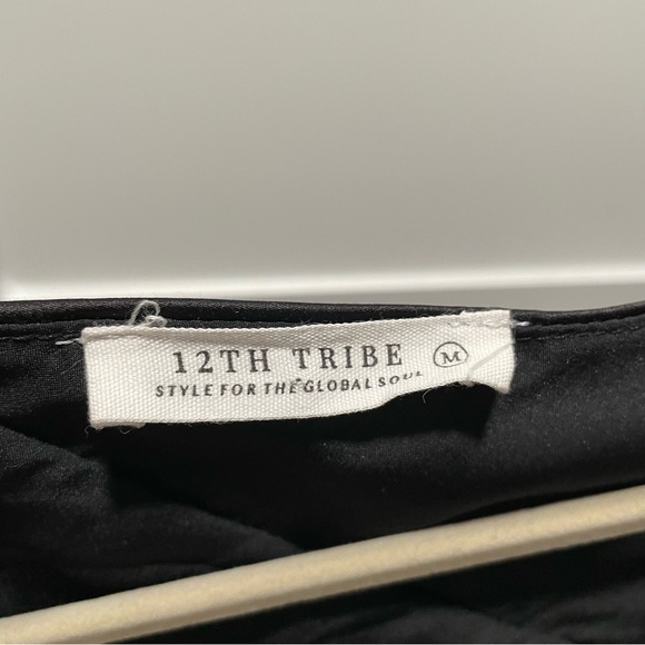 12th Tribe Pia Satin Rosette Full Length Halter Dress Black White Cream - Picture 10 of 15